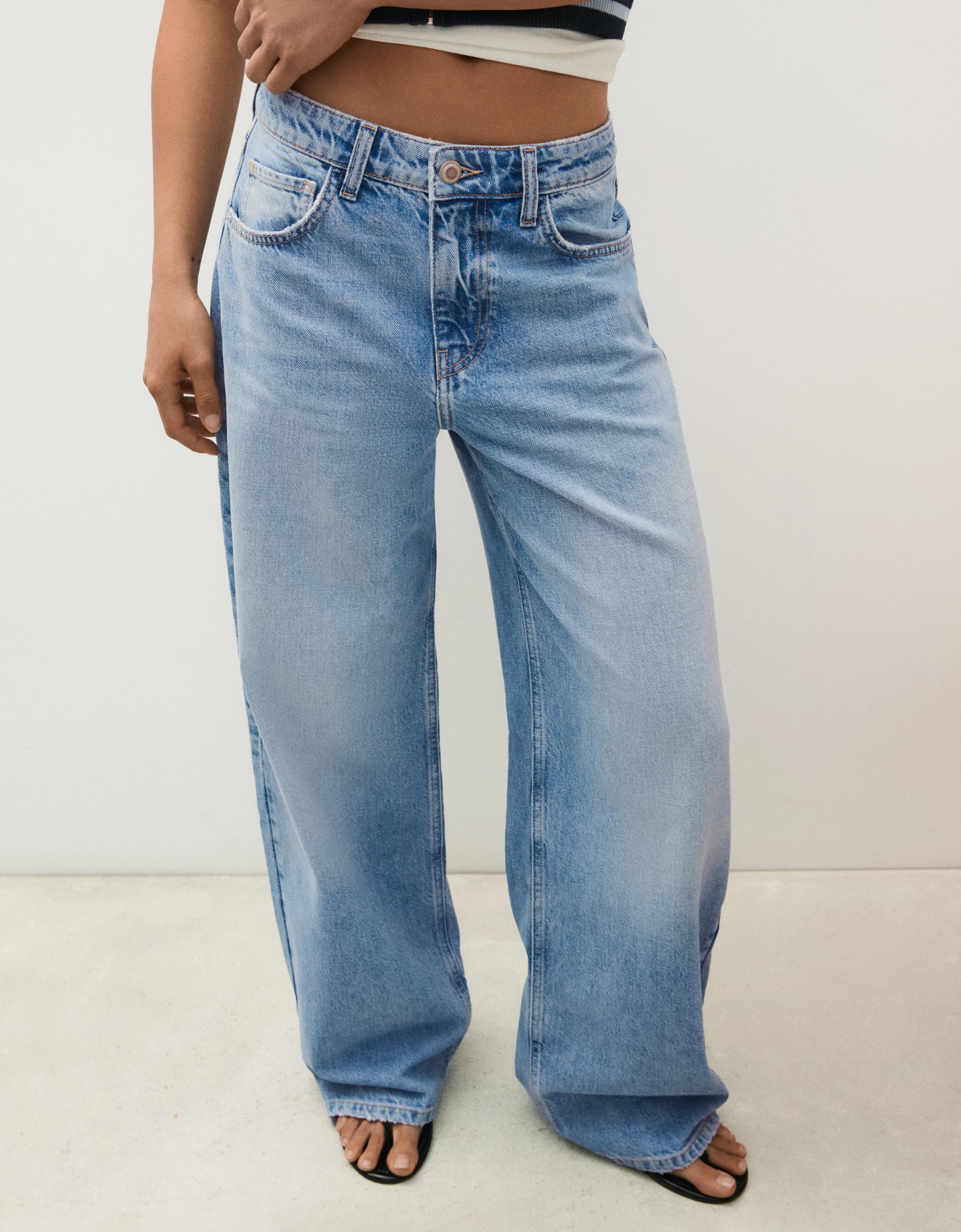 Vintage wash wide-leg high-waist jeans — Light blue