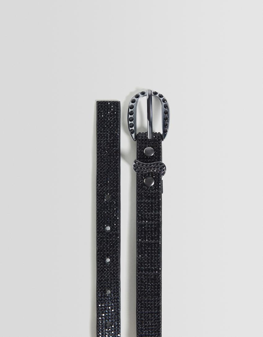 Ceinture fine strass-Noir-4