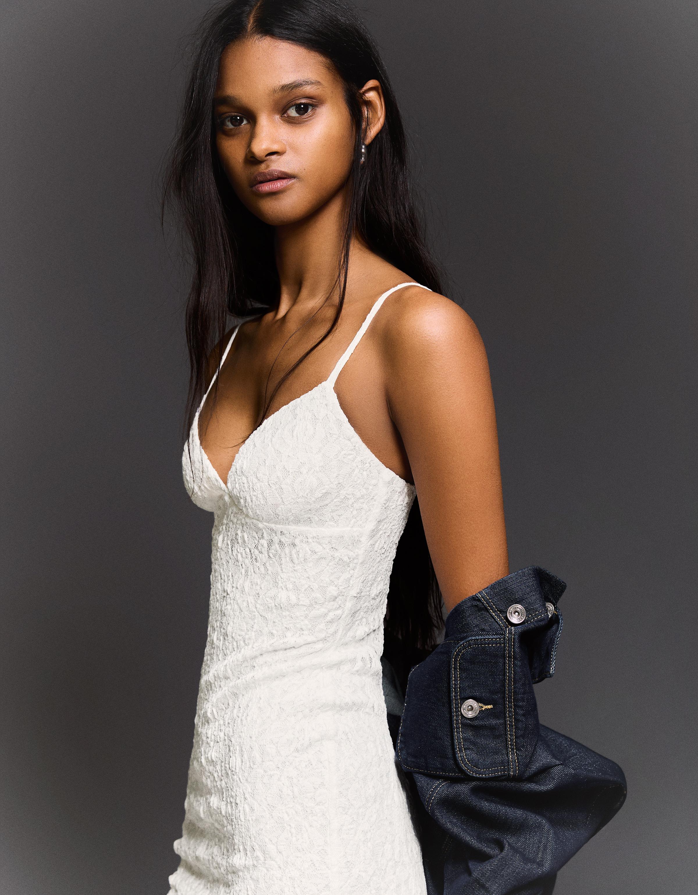 Dantelli askılı midi elbise - Görsel 38