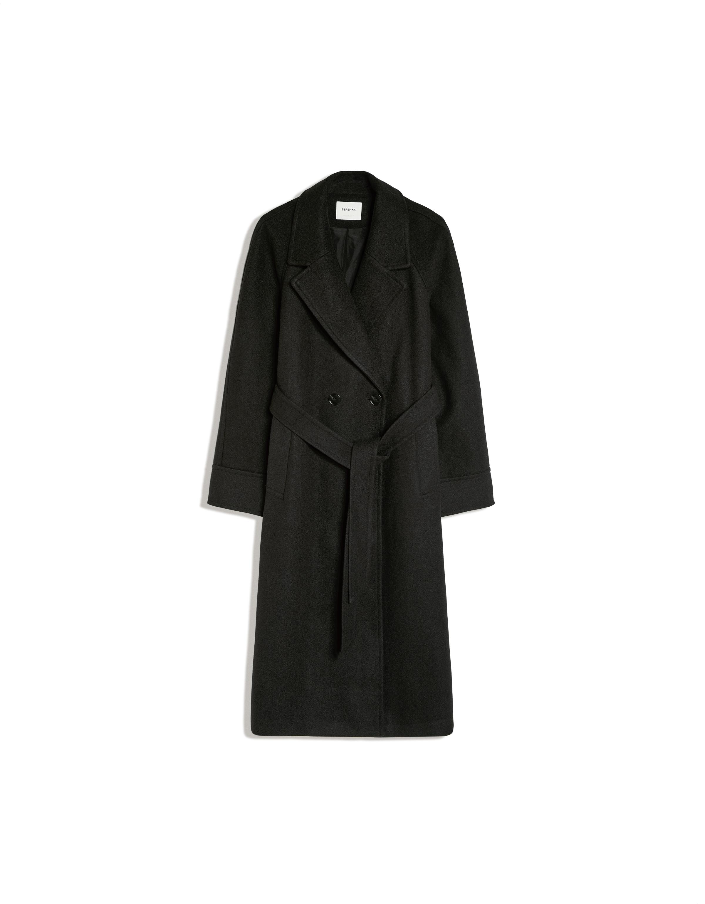 Long soft belted coat — Black