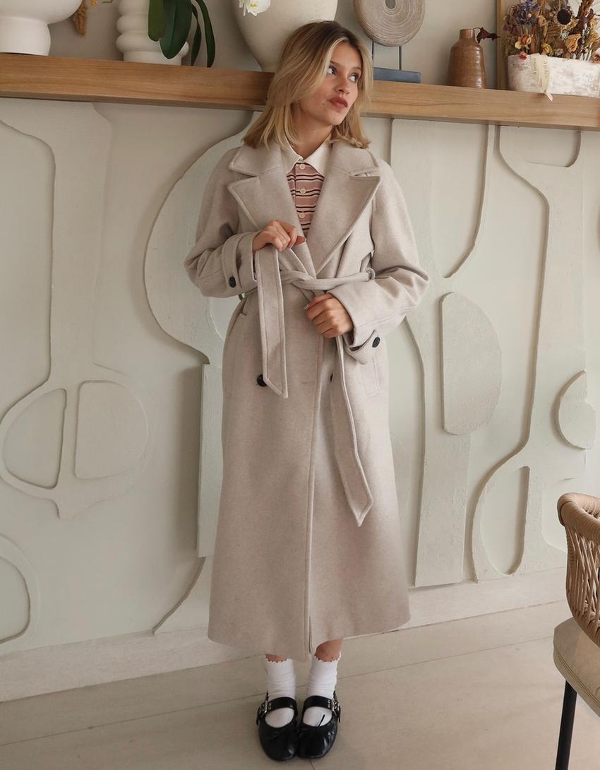 Soft trench coat with belt-Sand