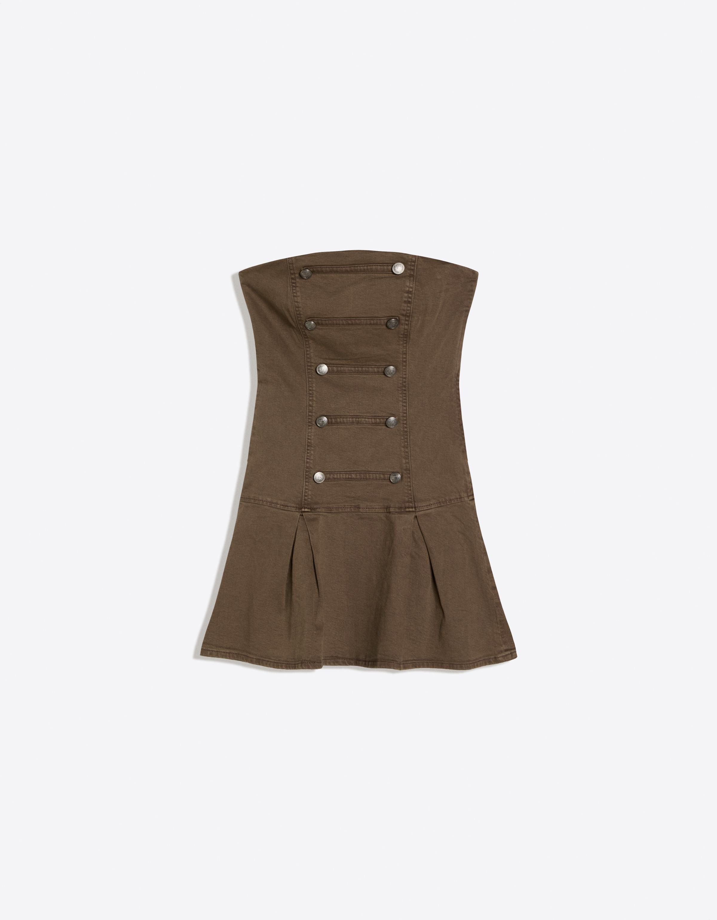 Mini bandeau dress with buttons — Brown