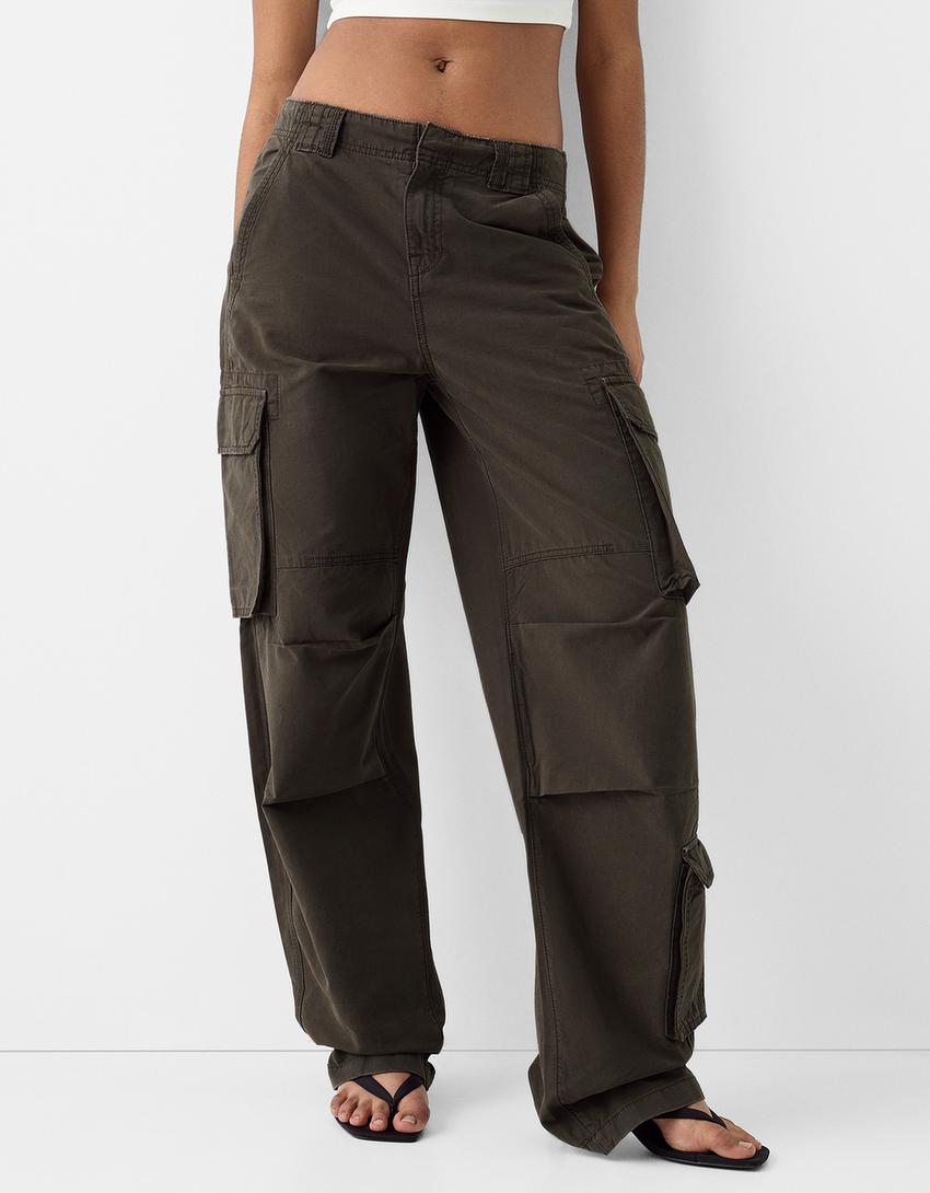 Voluminous multipocket cargo trousers-Khaki