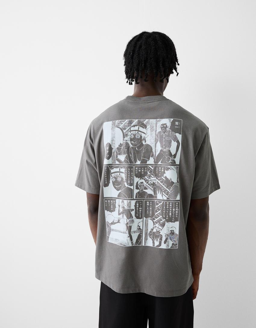 تيشرت جونجي إيتو بقصّة مربعة وأكمام قصيرة-رمادي-2