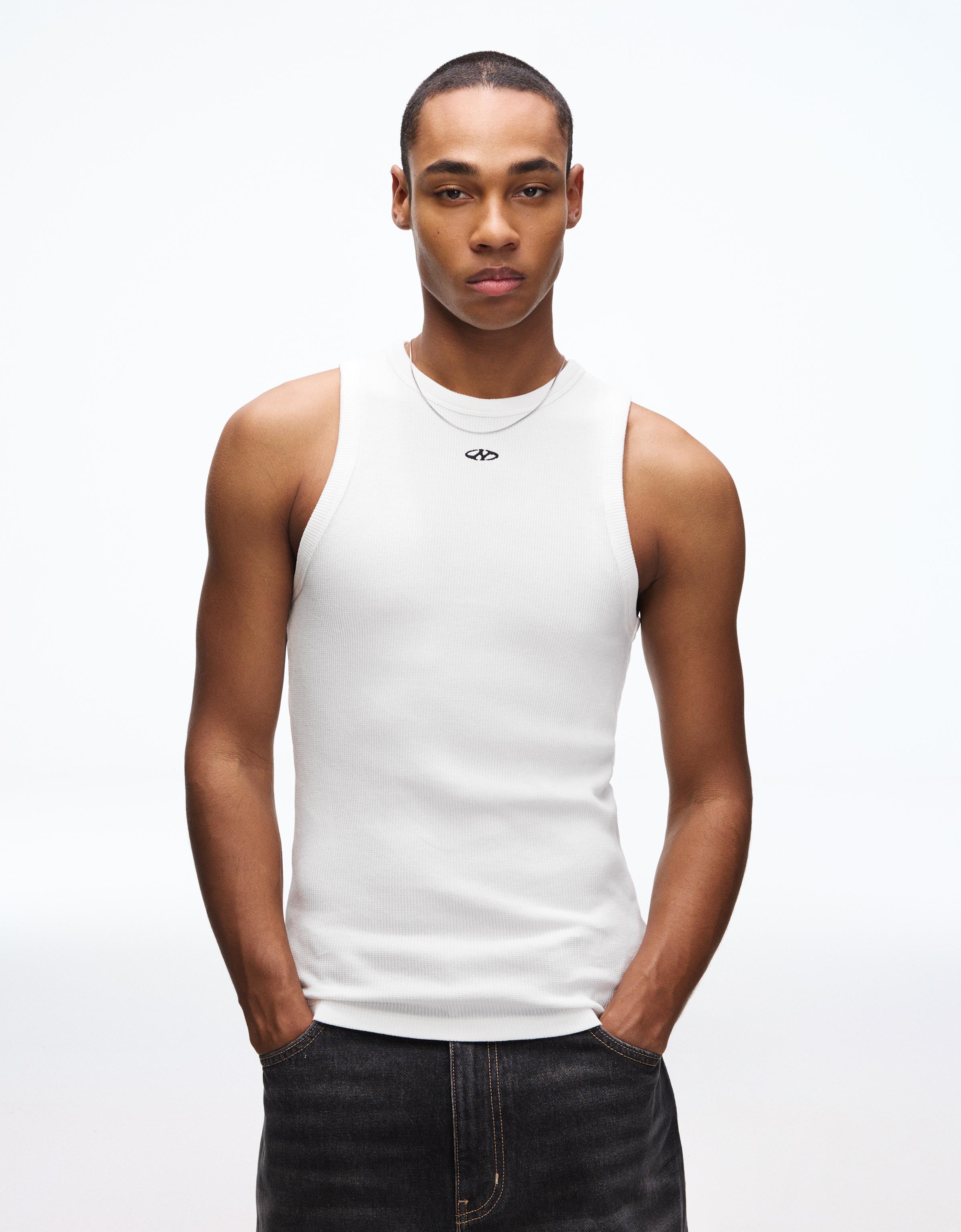 Waffle print vest top — Off white