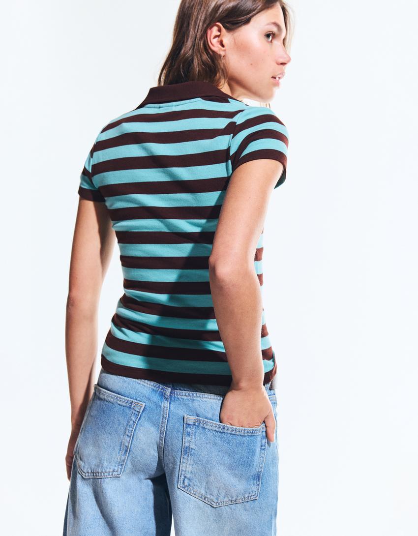 Prugasta polo majica kratkih rukava-Braon