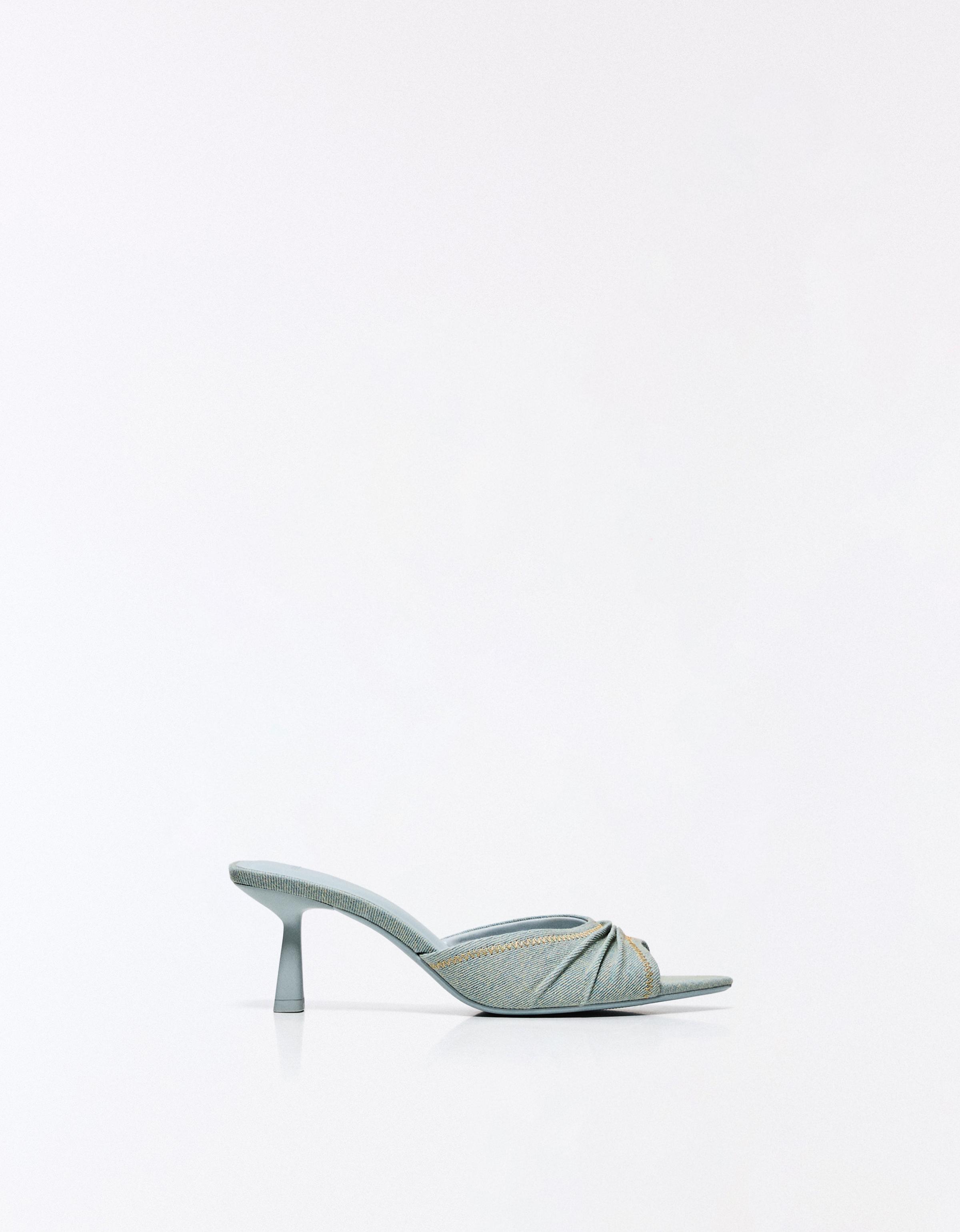 Mules À Talon Avec Détail Froncé 37 Bleu Lavé