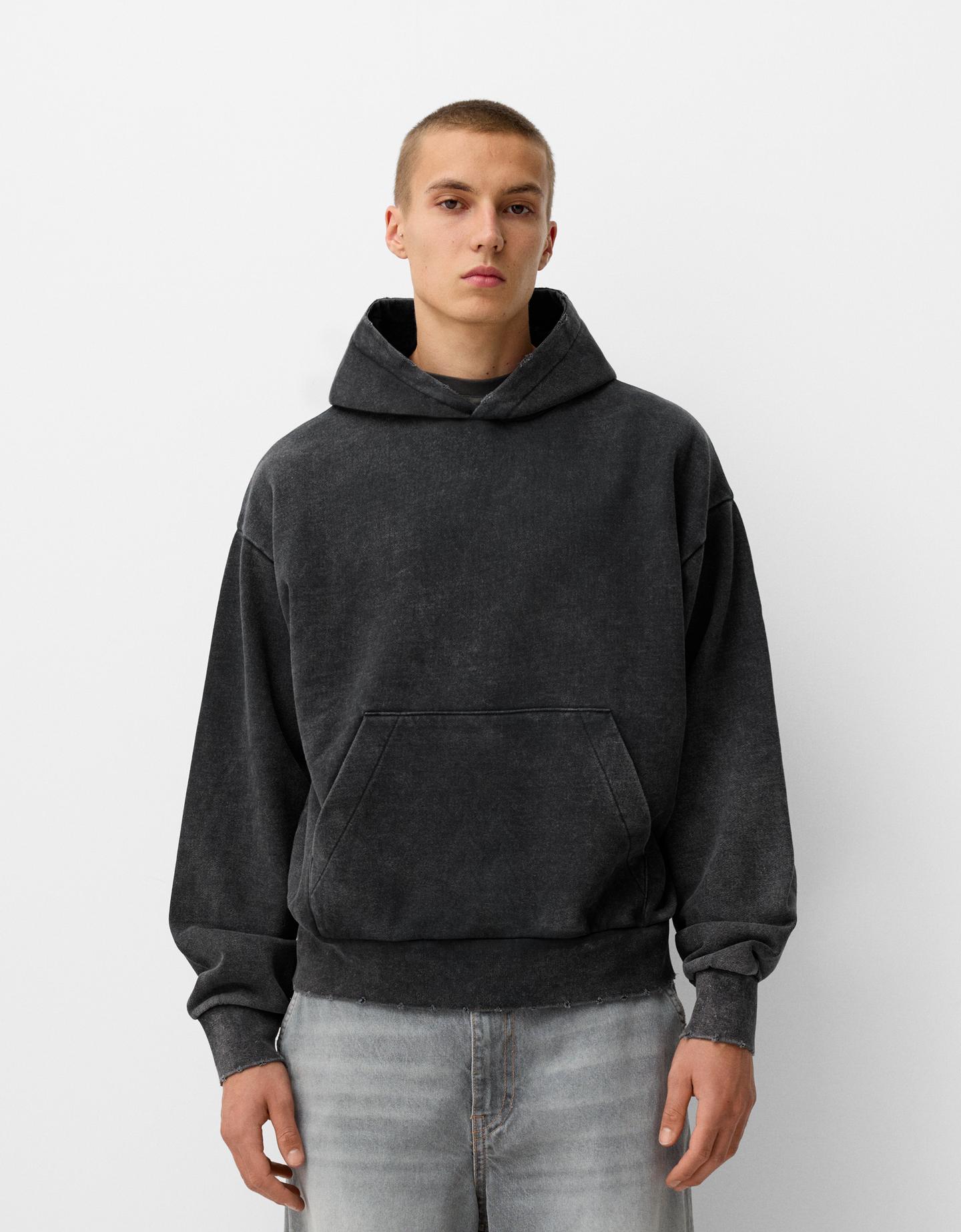 Bershka Sudadera Boxy Capucha Hombre Xs Negro