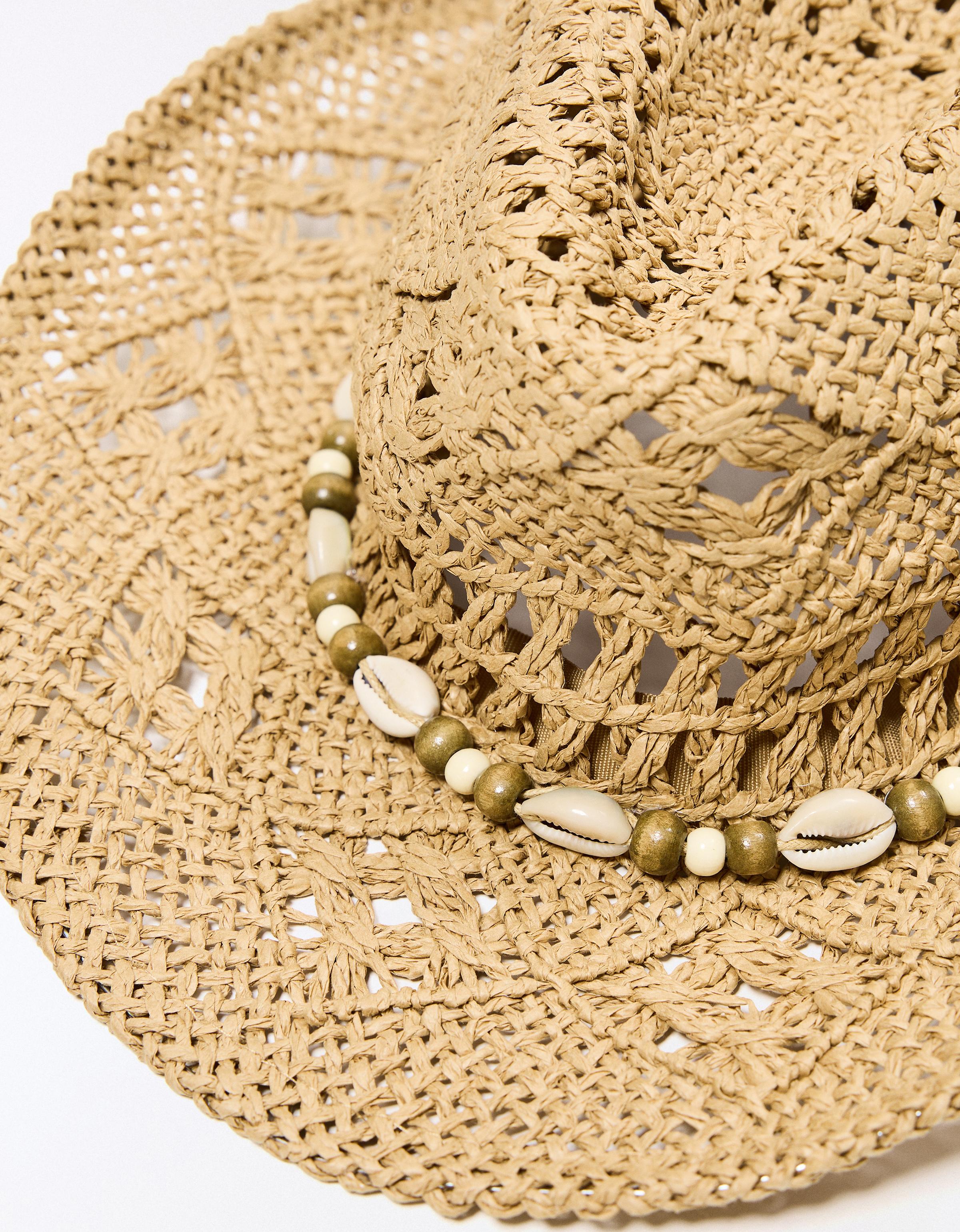 Cowboy hat with shells — Camel