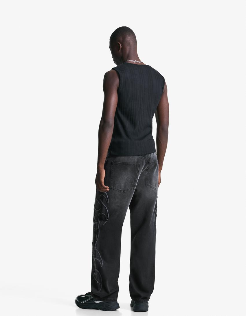 Baggy jeans met patch-Zwart-1