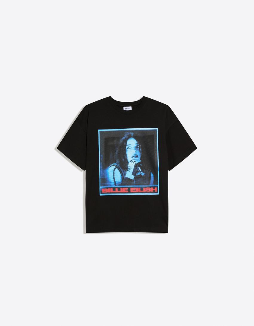 Short sleeve Billie Eilish print T-shirt-Black