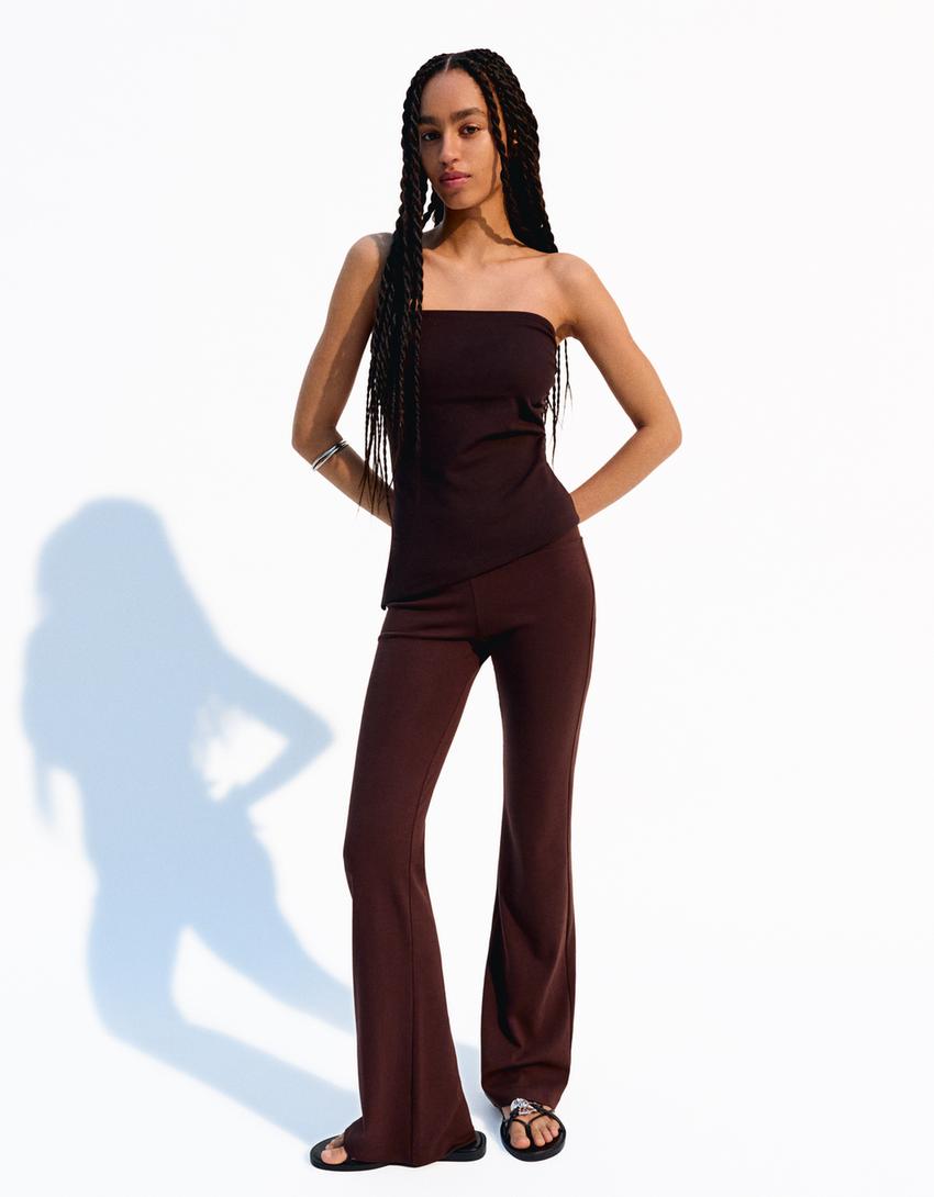 Pantalone sa širokim nogavicama-Braon-2