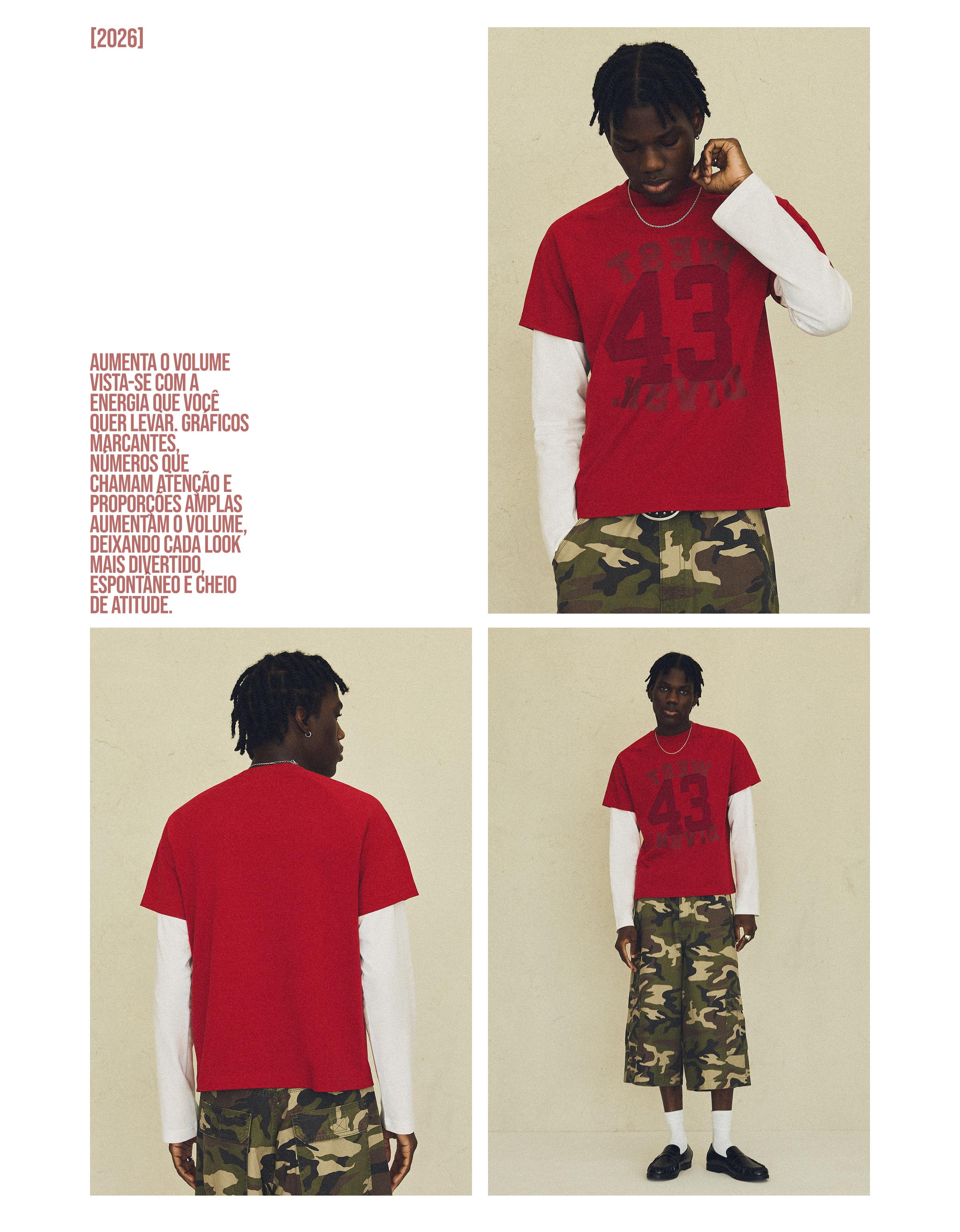 Double sleeve print T-shirt — Red