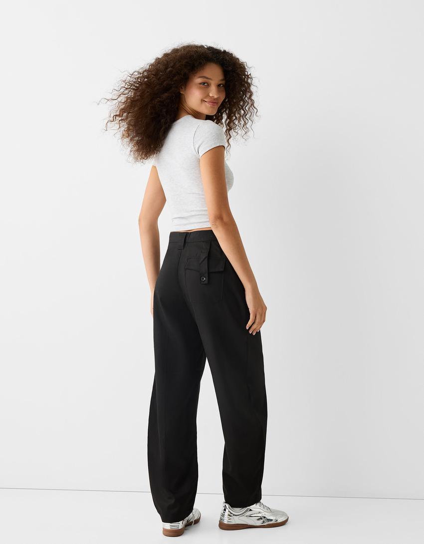 Tailored lyocell blend balloon trousers-Black-1