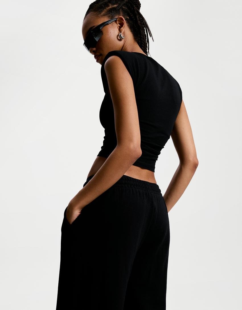 Pantaloni Snoopy wide leg-Nero-2