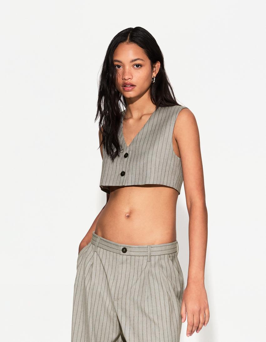 Crop fit yelek-Gri-2