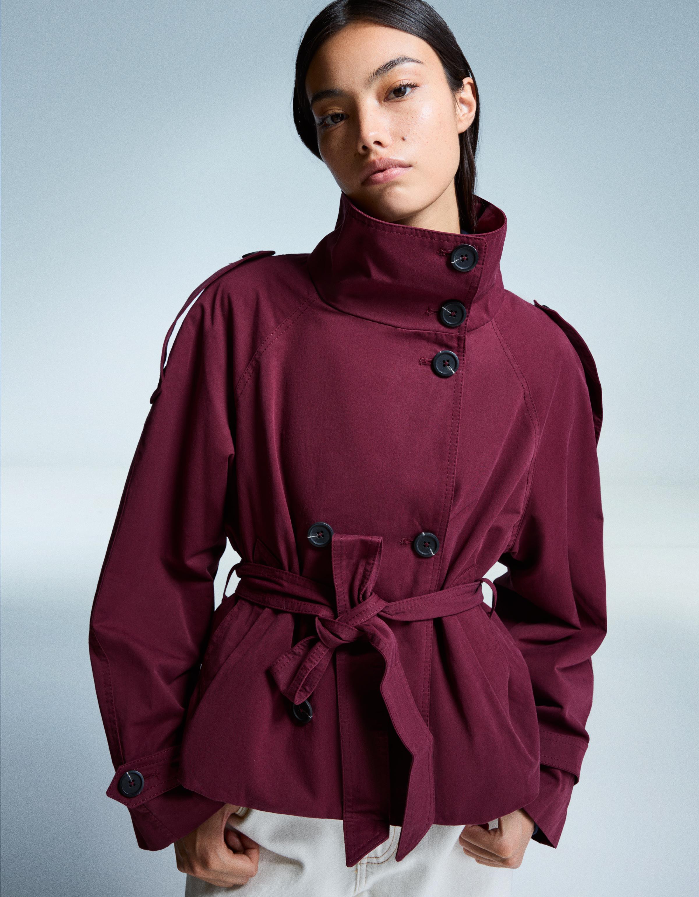 Bershka Kurzer Trenchcoat Damen L Bordeaux