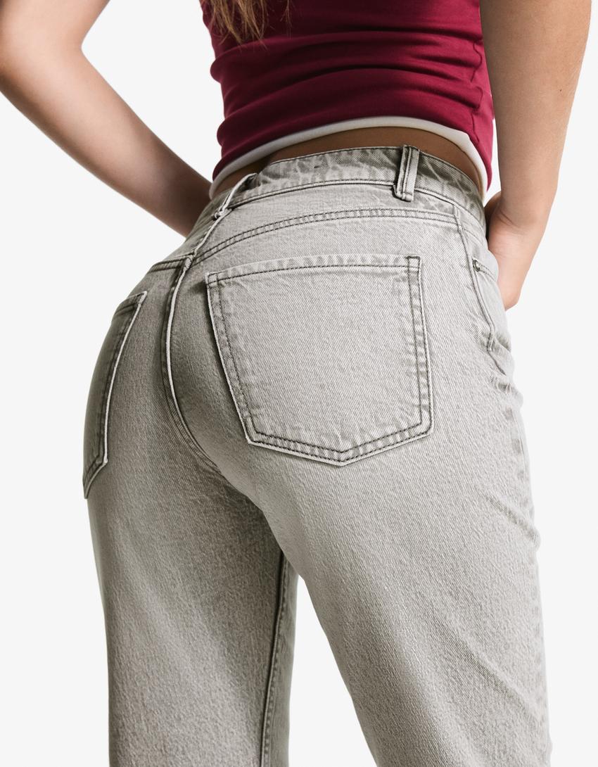 Jeans mom hi-rise confort-Gris-1