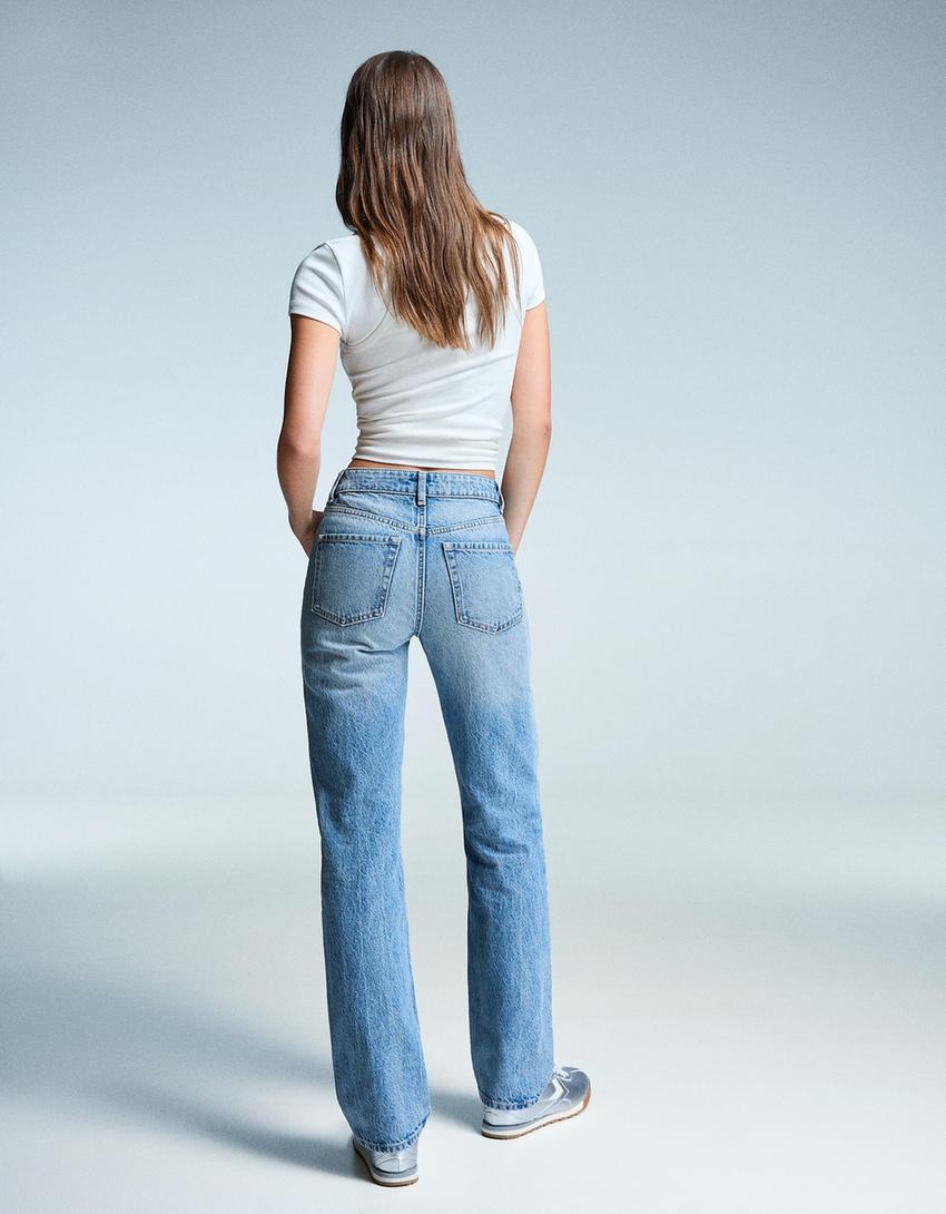 Straight-Jeans-Ausgewaschenes Blau-2