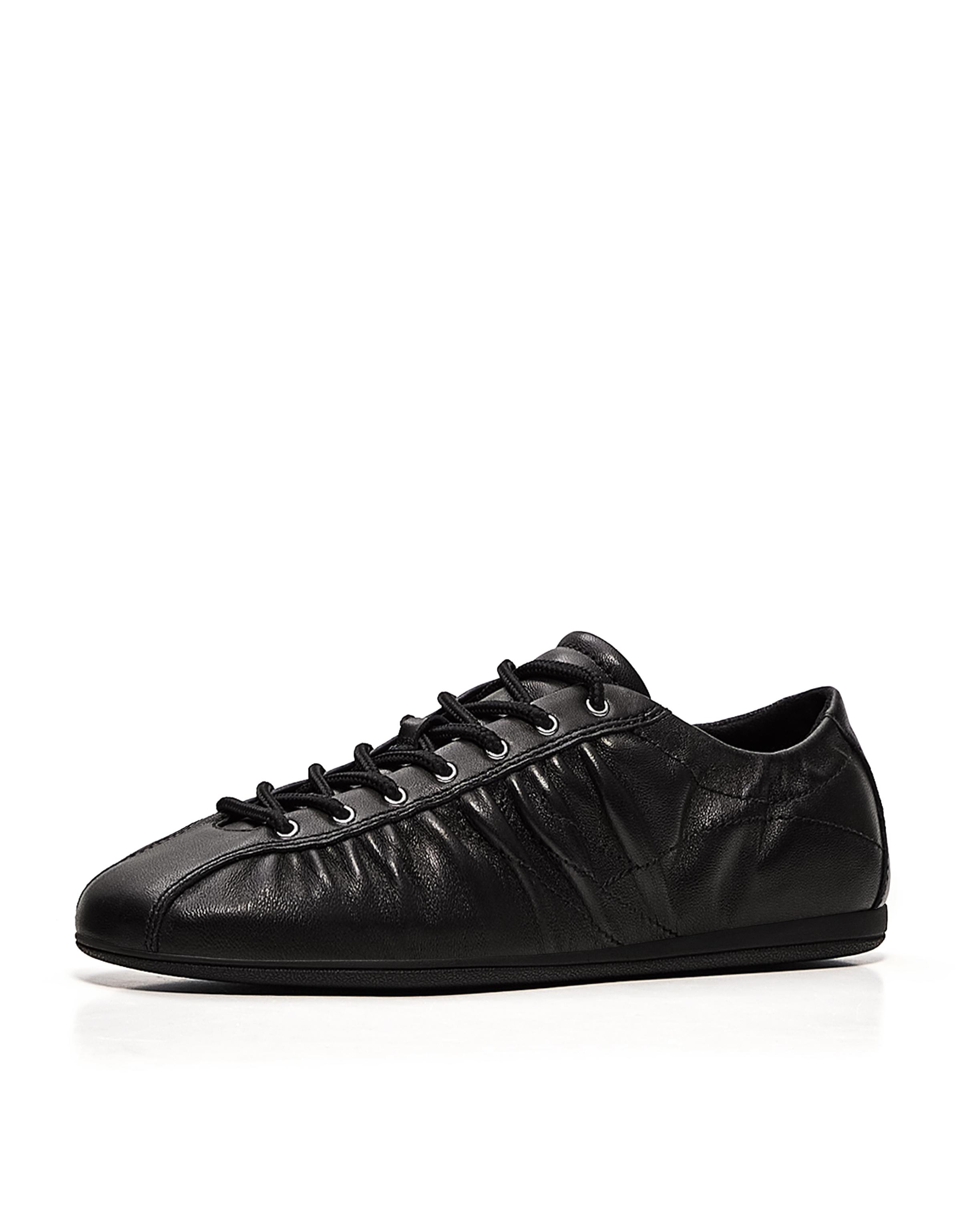 Slim-sole leather trainers — BLACK
