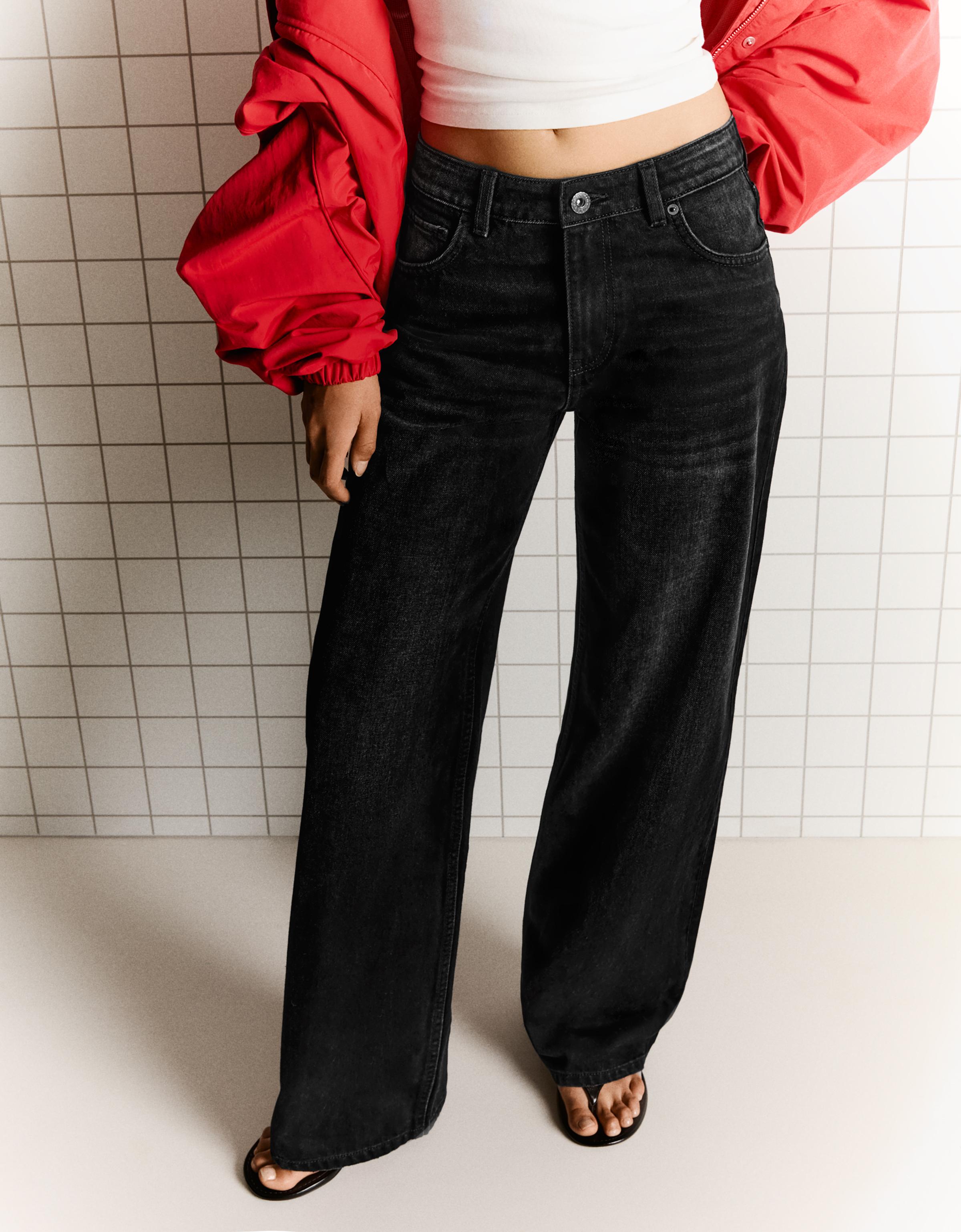High-waist wide straight-leg jeans — Black