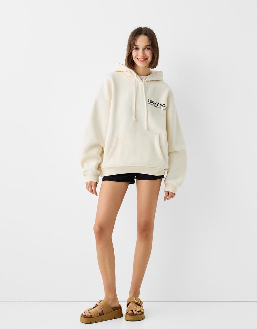 Printed oversize hoodie-Beige