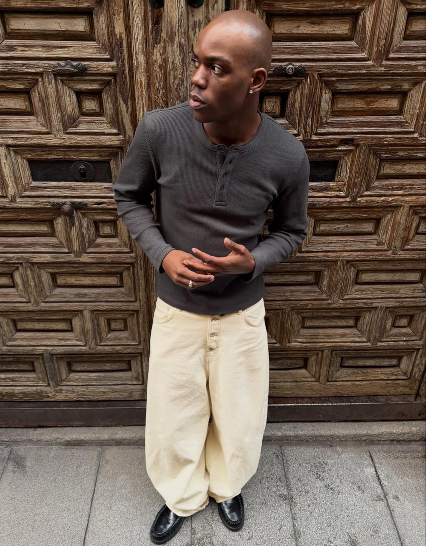 Langärmeliges Henley-Shirt Slim-Fit-Dunkelgrau