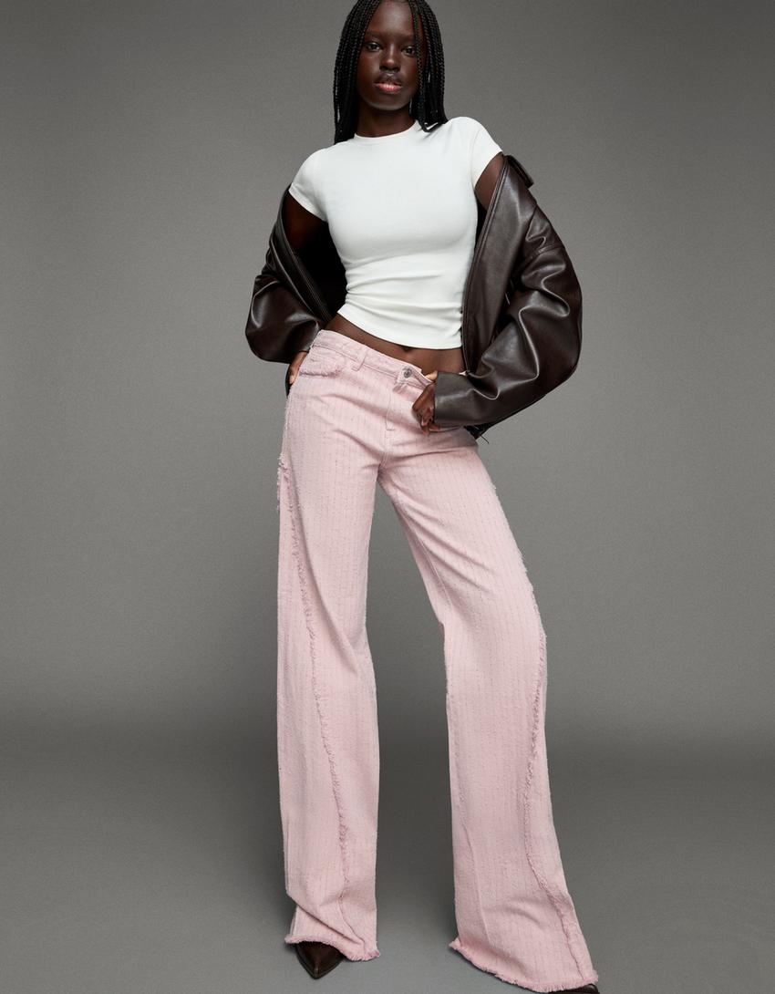 Textured flare jeans-Red-0