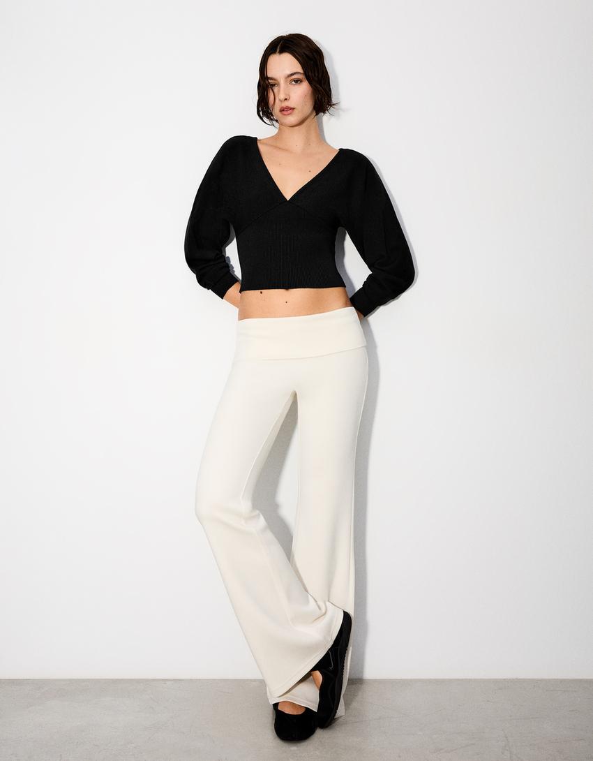 V-neck jumper with tie detail-Black