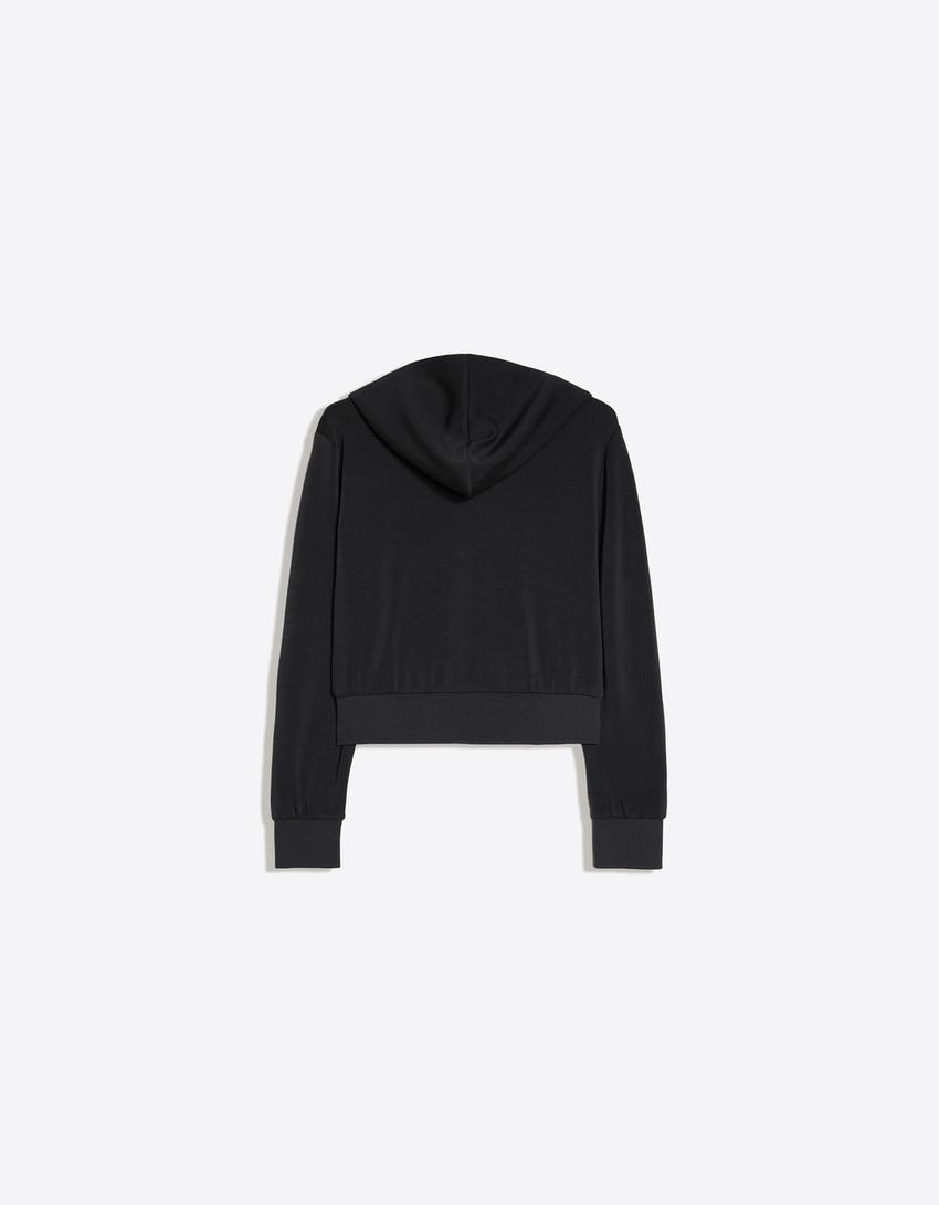 Fermuarlı kapüşonlu sweatshirt-Koyu gri