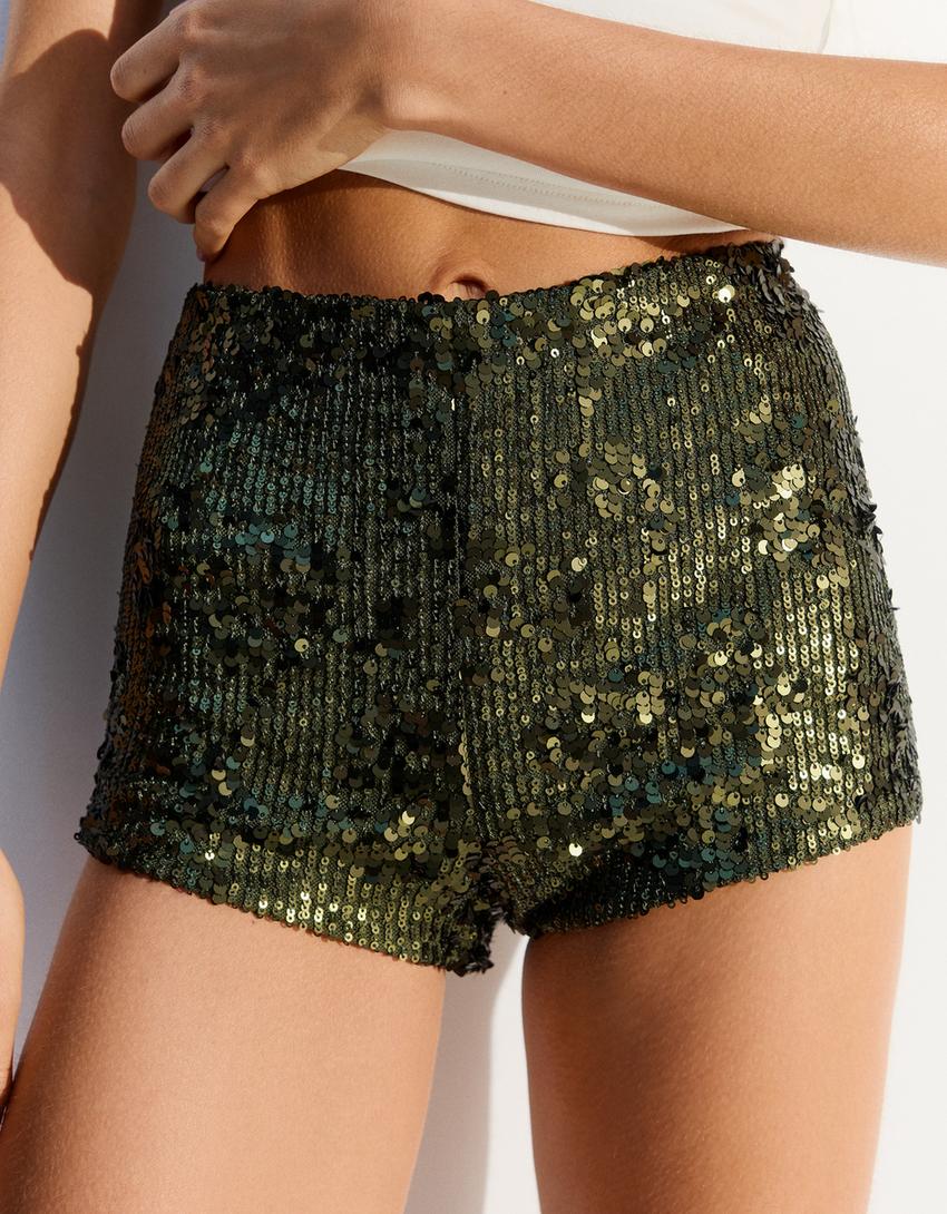 Short mini lentejuelas-Kaki