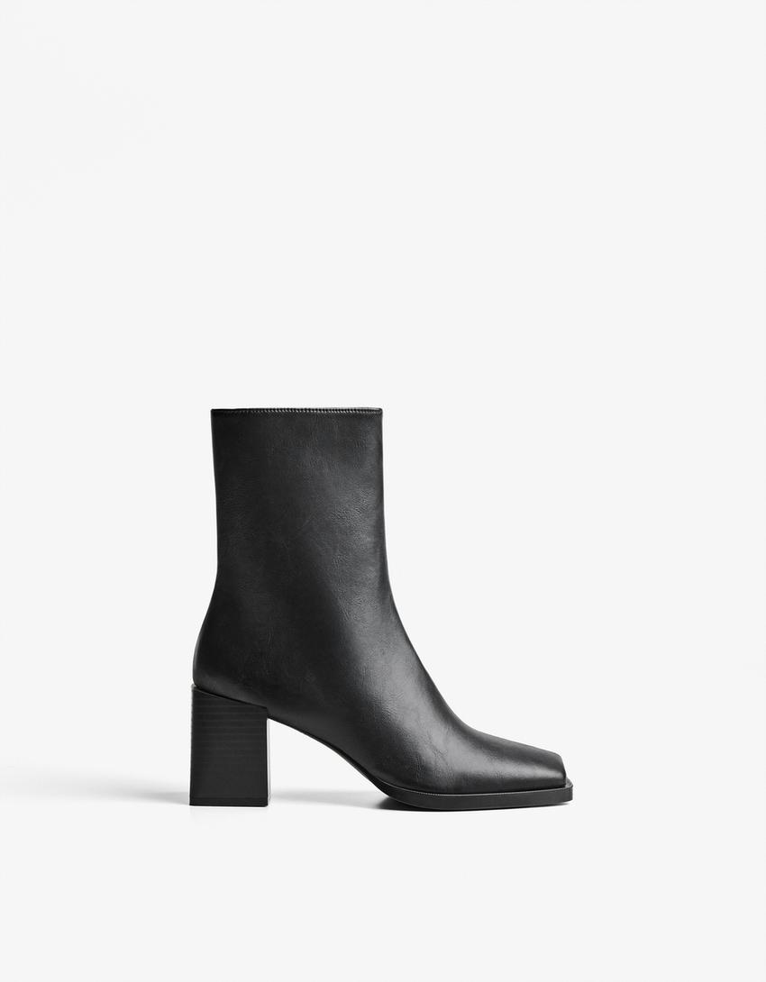Bottines à talon bout carré-Noir