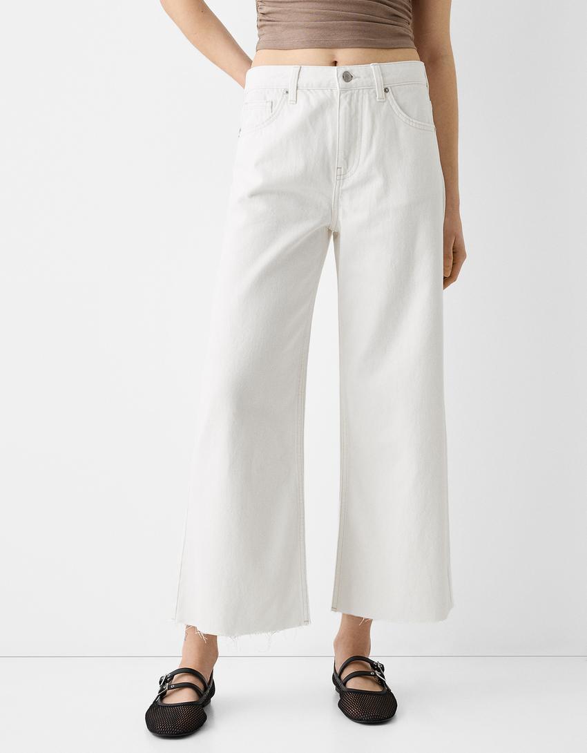 Wide-leg cropped jeans-White-1