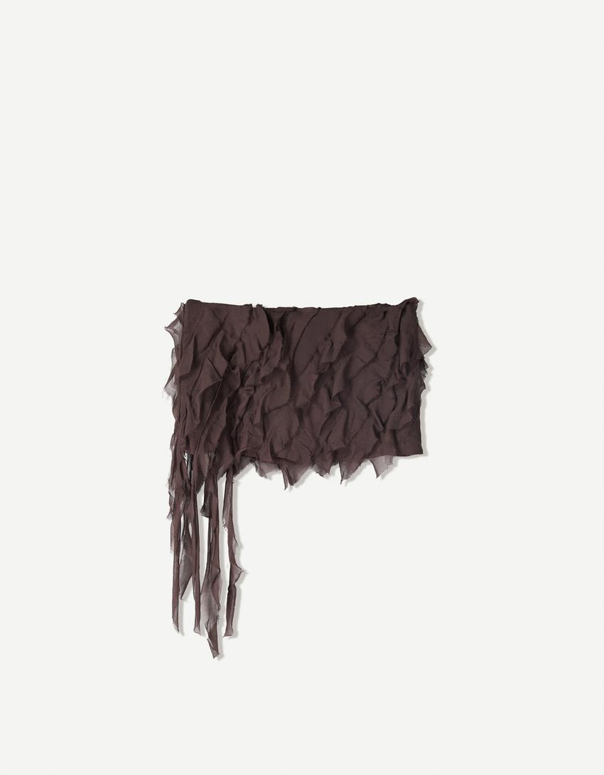 Textured mini skirt with ruffles-Brown-3