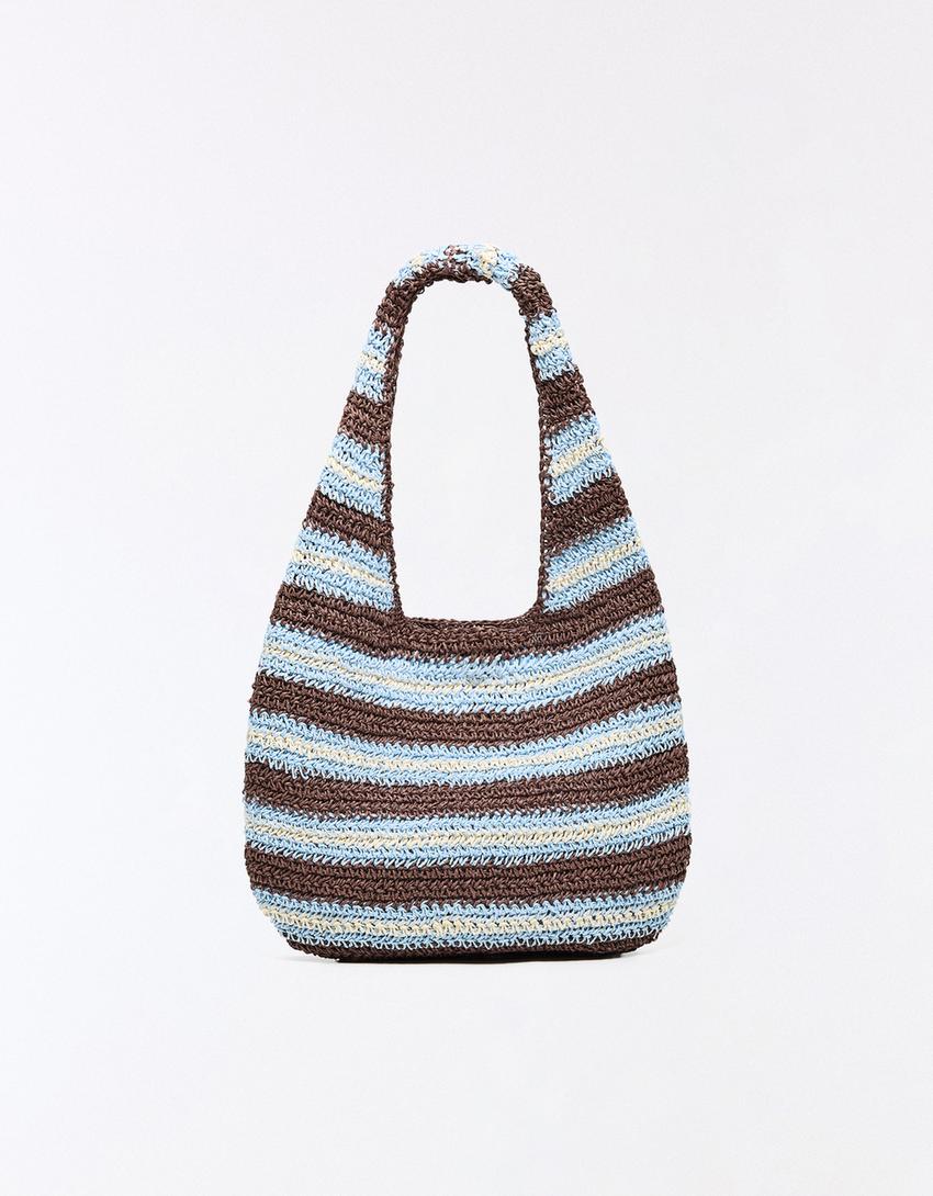 Raffia bucket bag-Light blue