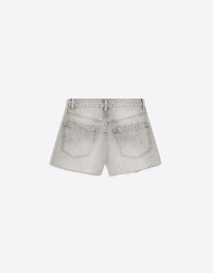 Ripped denim shorts-Dark grey