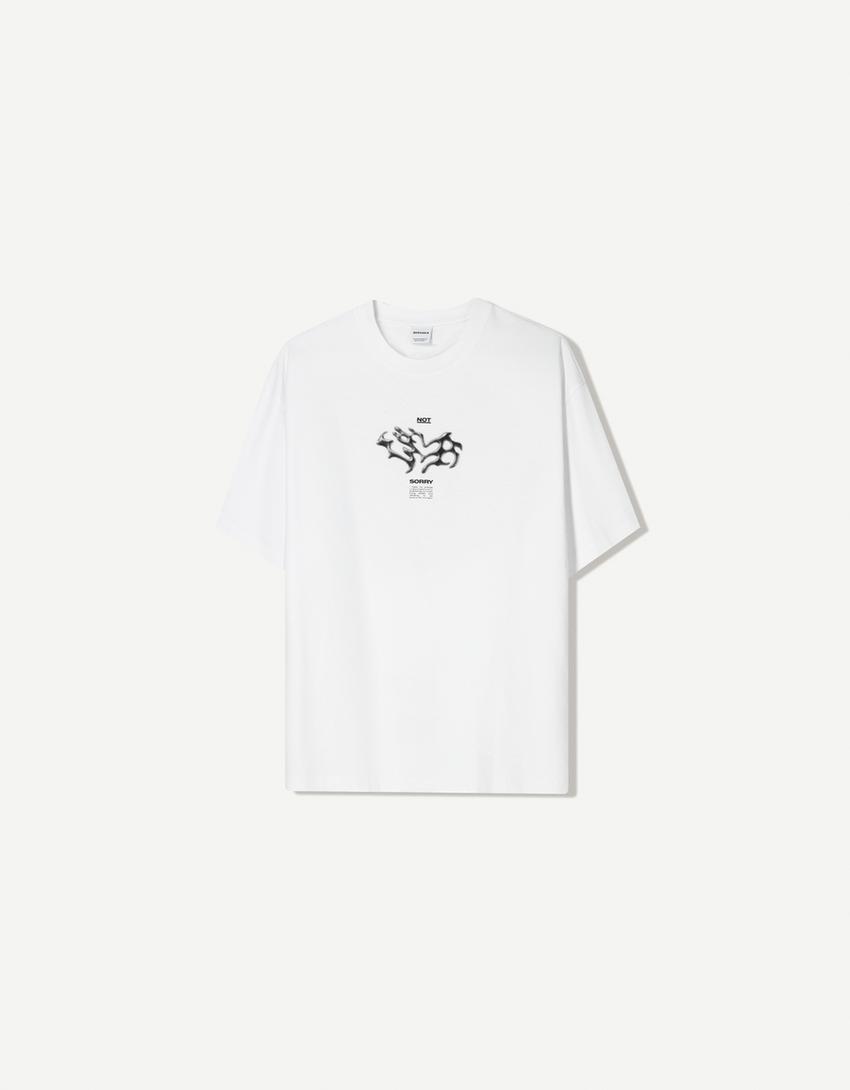 Tricou mânecă scurtă print-Alb