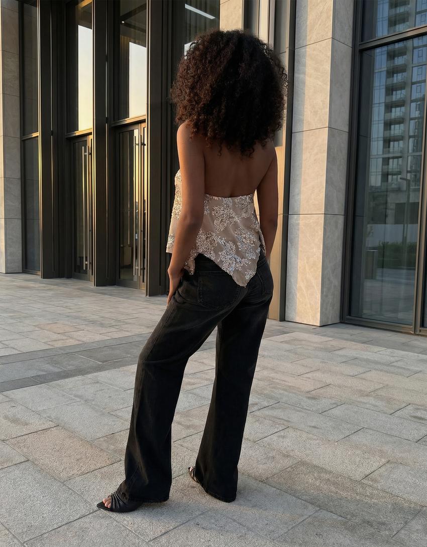 Draped sequin top-Grey