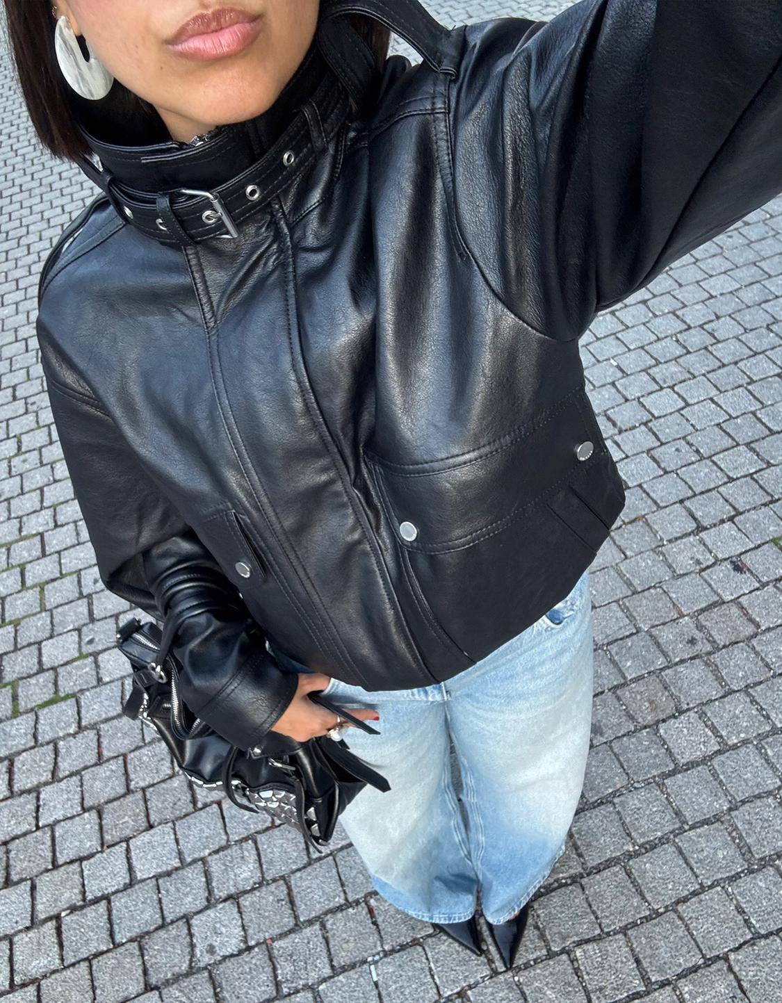 Leather effect jacket with pockets