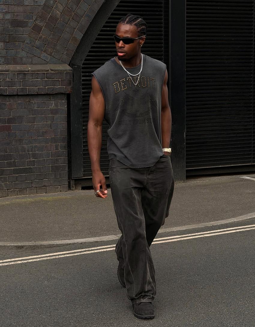 Worker print T-shirt-Grey