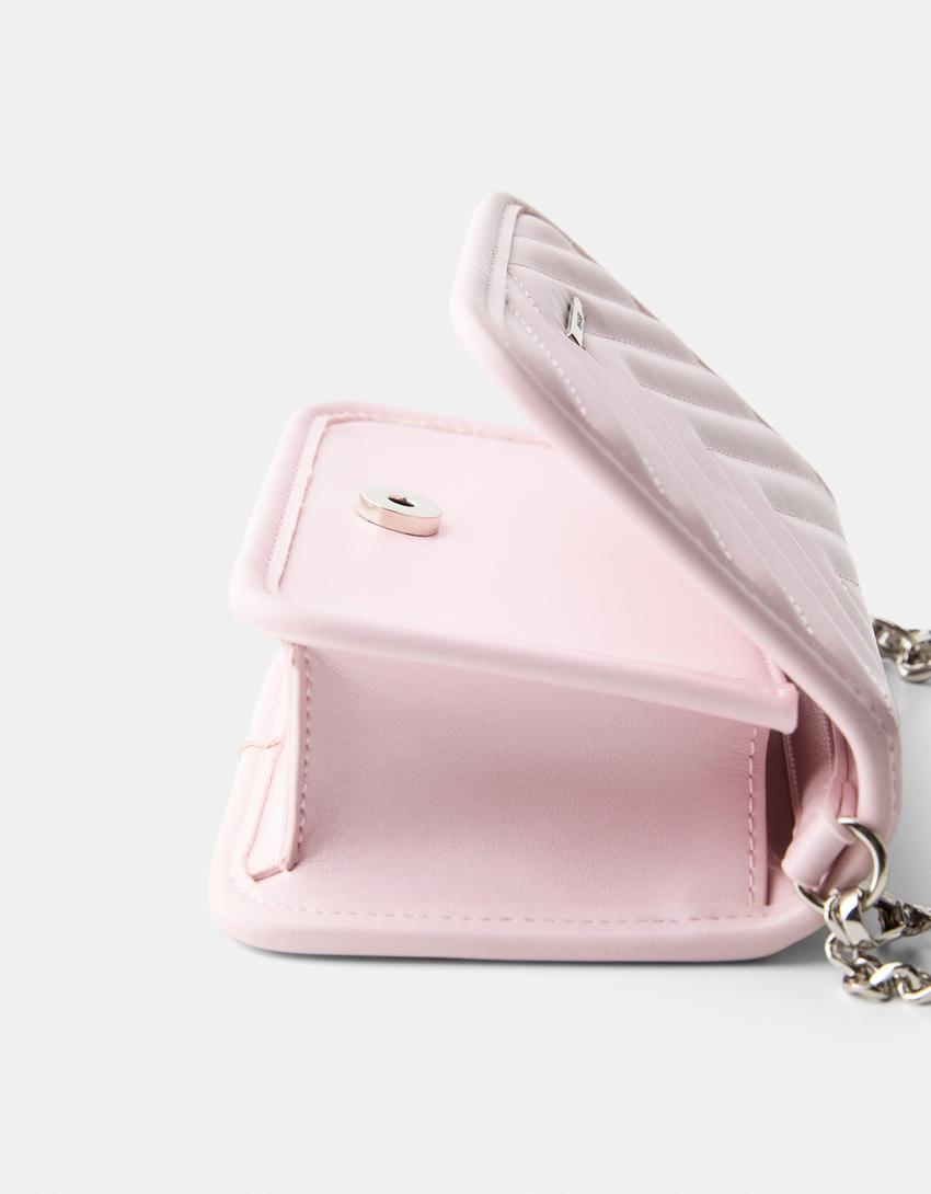 Quilted multi-way crossbody bag with chain-Pink-2