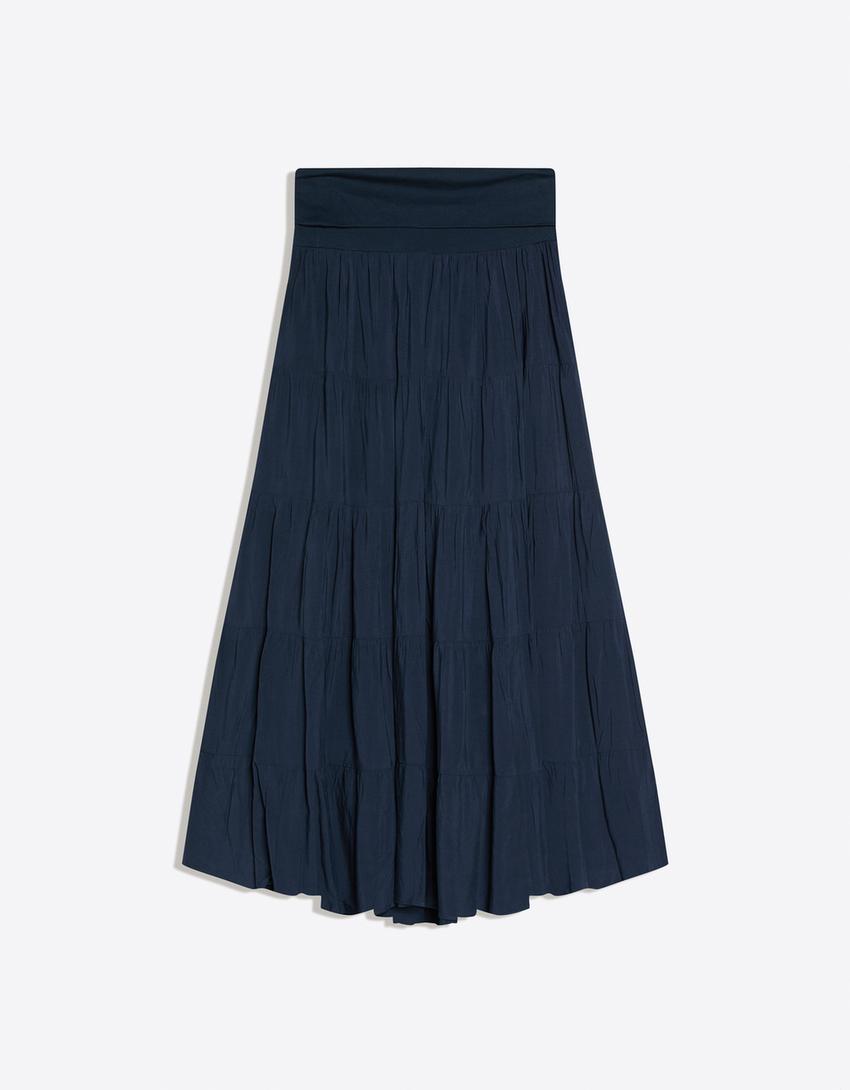 Fold-over waist midi skirt-Navy