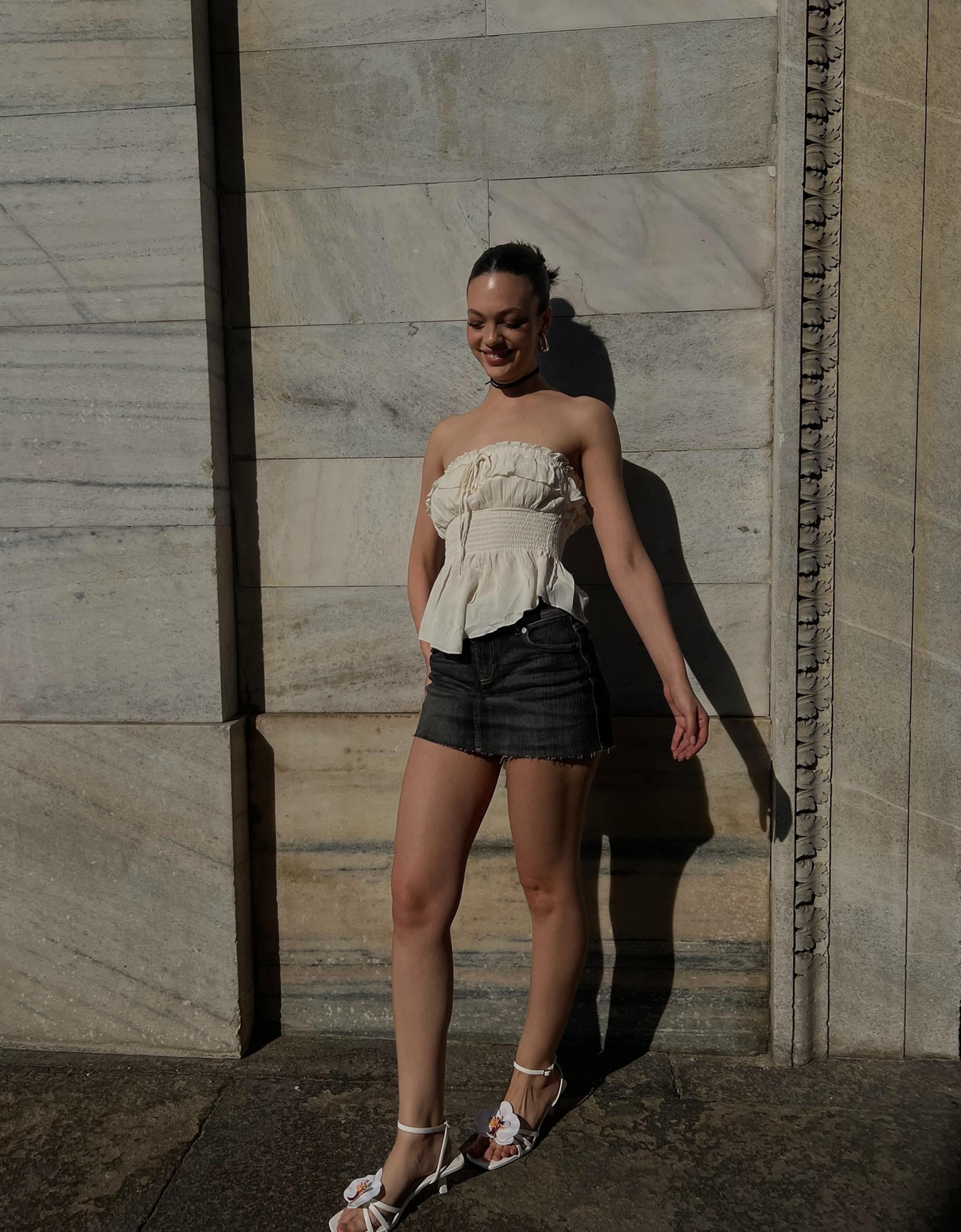 Denim mini skort — Black