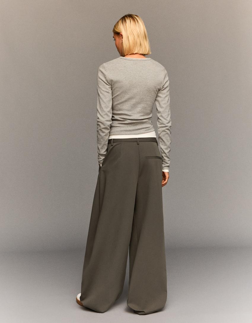 Pantalón tailoring cintura cruzada-Visón-2