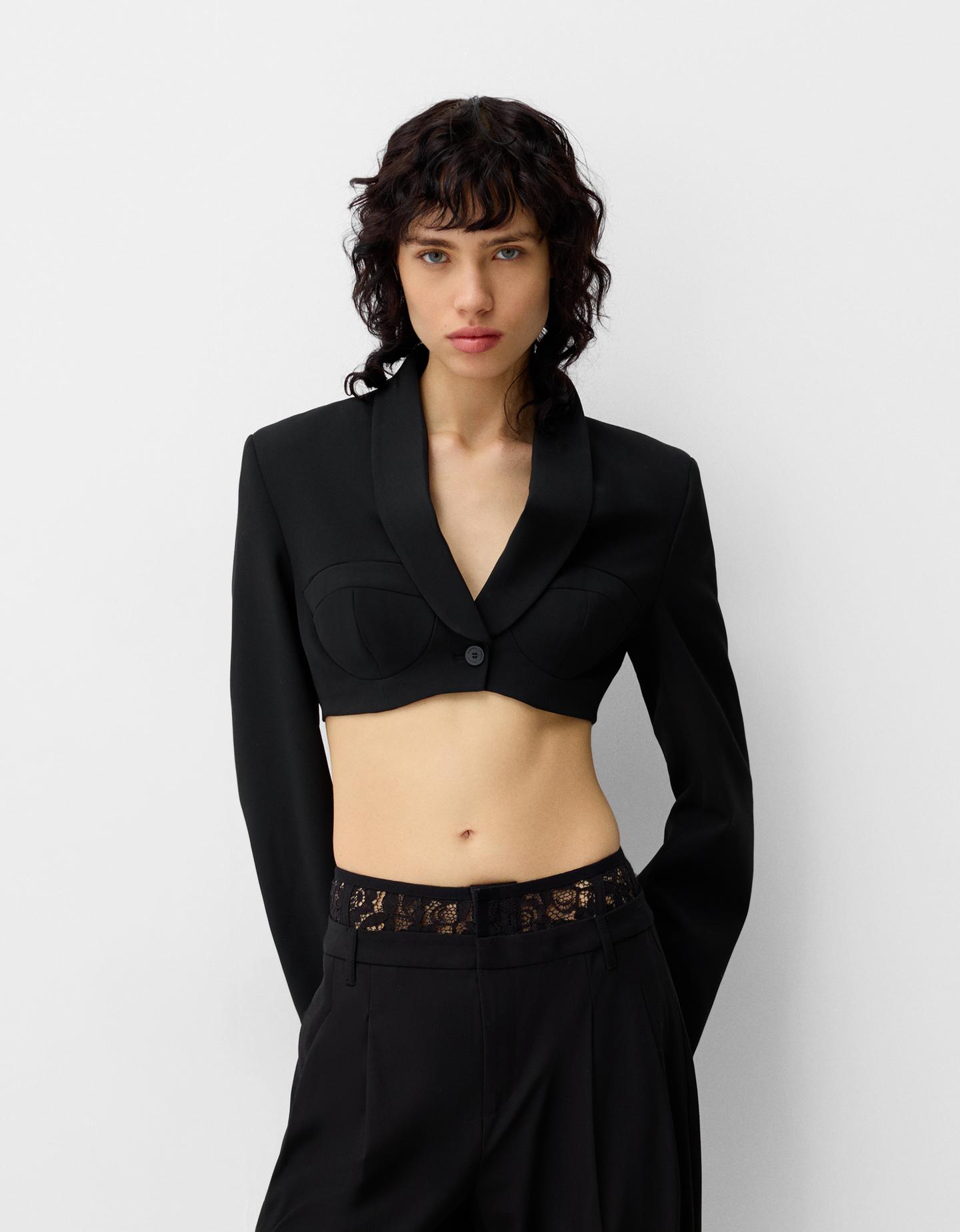 Bershka Cropped-Blazer Damen M Schwarz günstig online kaufen