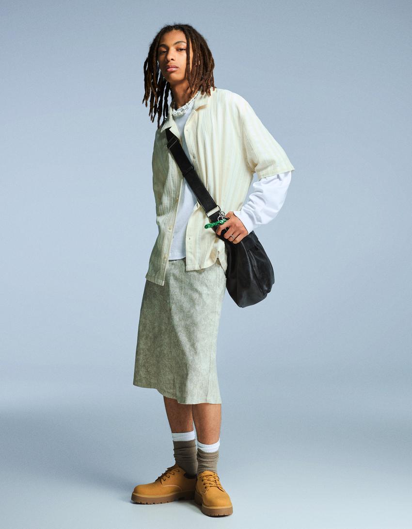 Short sleeve rustic shirt-Beige-3