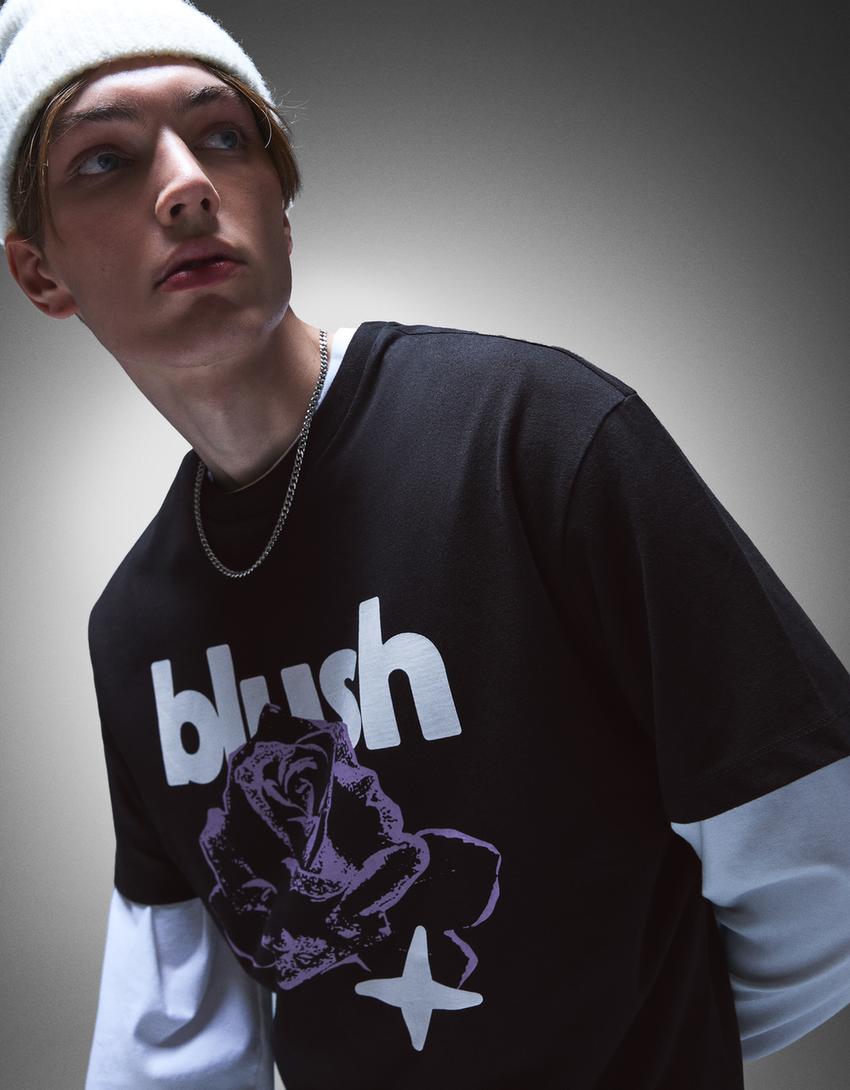 Kortärmad t-shirt med tryck-Svart