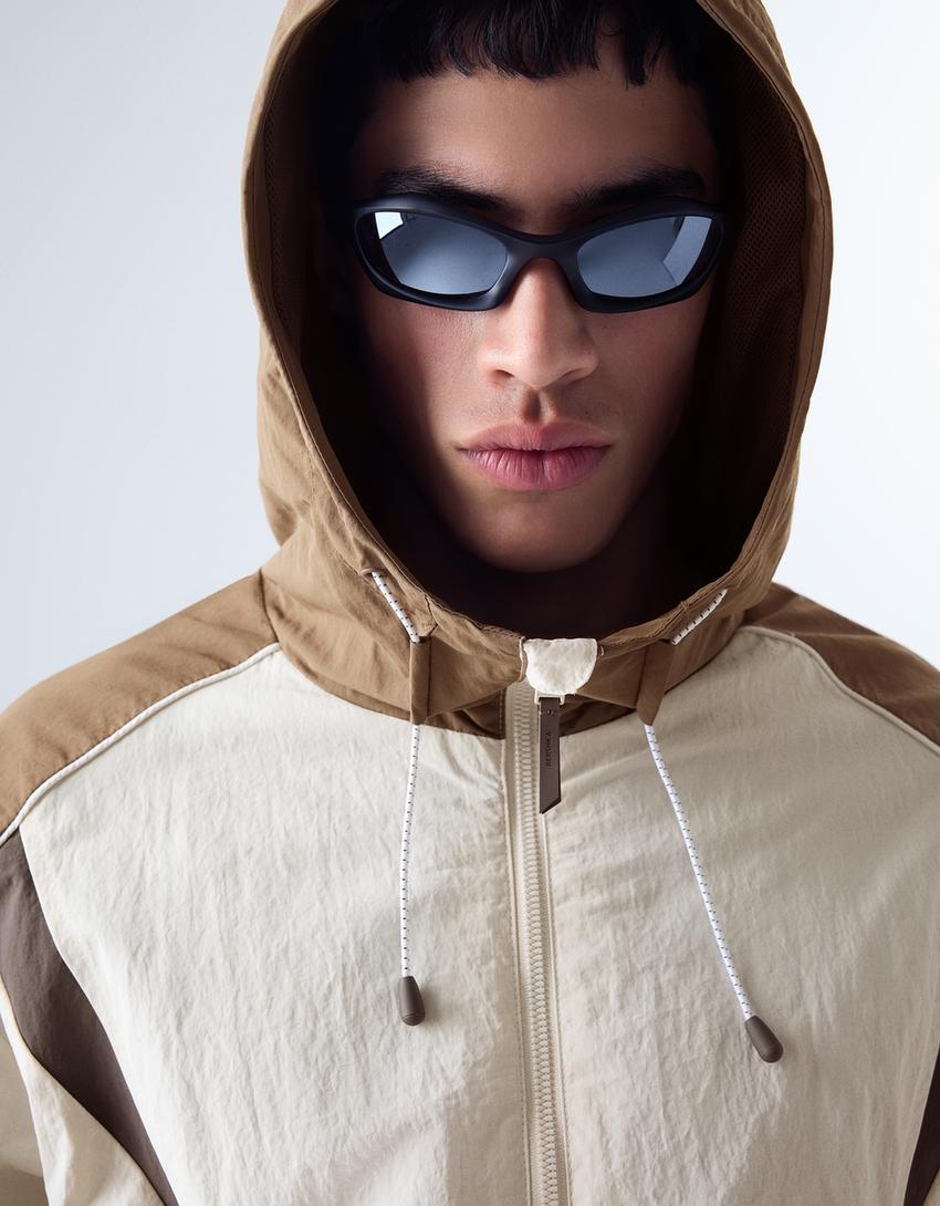 Technical hooded jacket-Brown