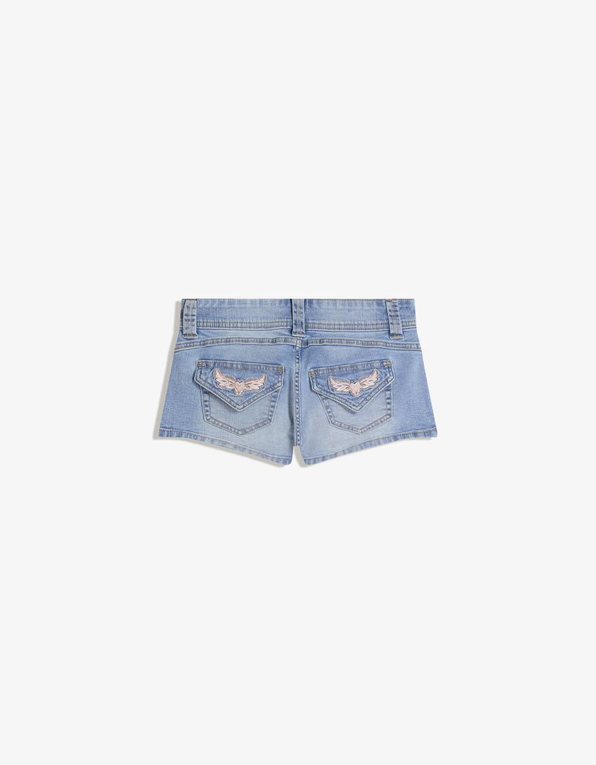Short denim bordado-Azul lavado