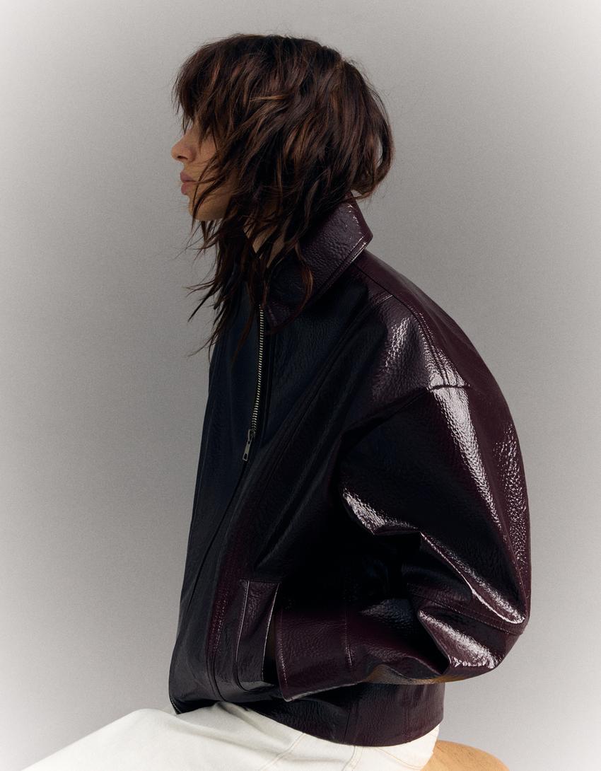Blouson effet vinyle-Bordeaux-1